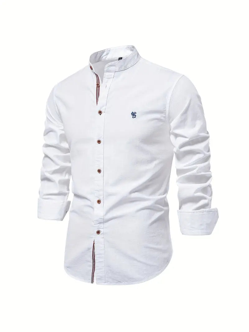 Men's Shirt - Slim Fit - Mandarin Collar - Long Sleeves - Lightweight Fabric