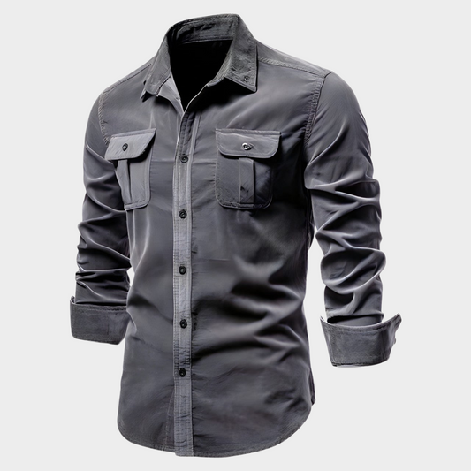 Men's Shirt - Button Closure - Long Sleeved - Chest Pockets - Classic Collar