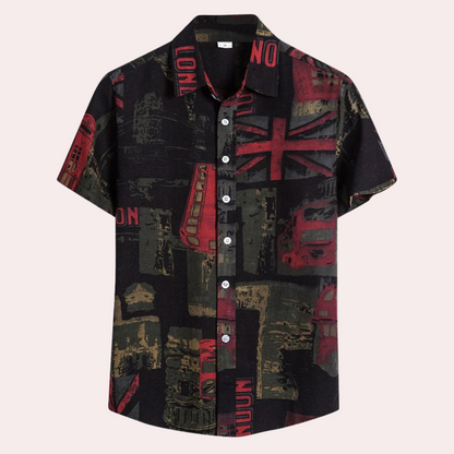Men's Short-Sleeved Shirt - Breathable Cotton - Regular Fit - Classic Collar - Floral Pattern