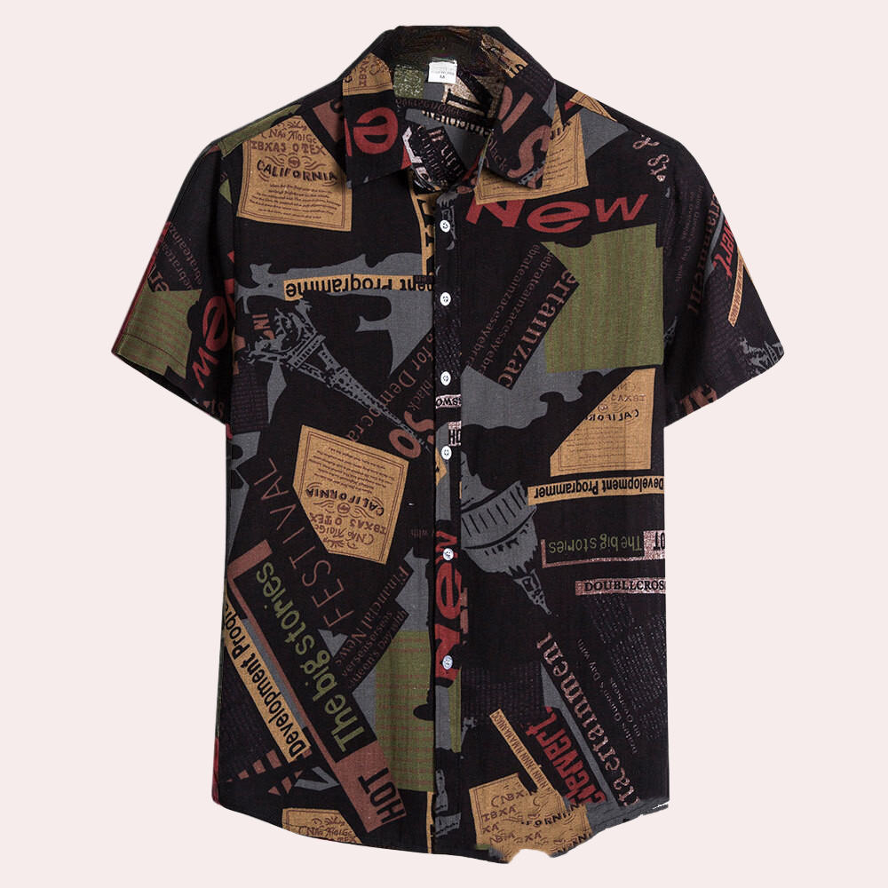 Men's Short-Sleeved Shirt - Breathable Cotton - Regular Fit - Classic Collar - Floral Pattern