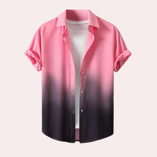 Men's Short-Sleeved Shirt - Light Cotton - Regular Fit - Button Closure - Ombre Design