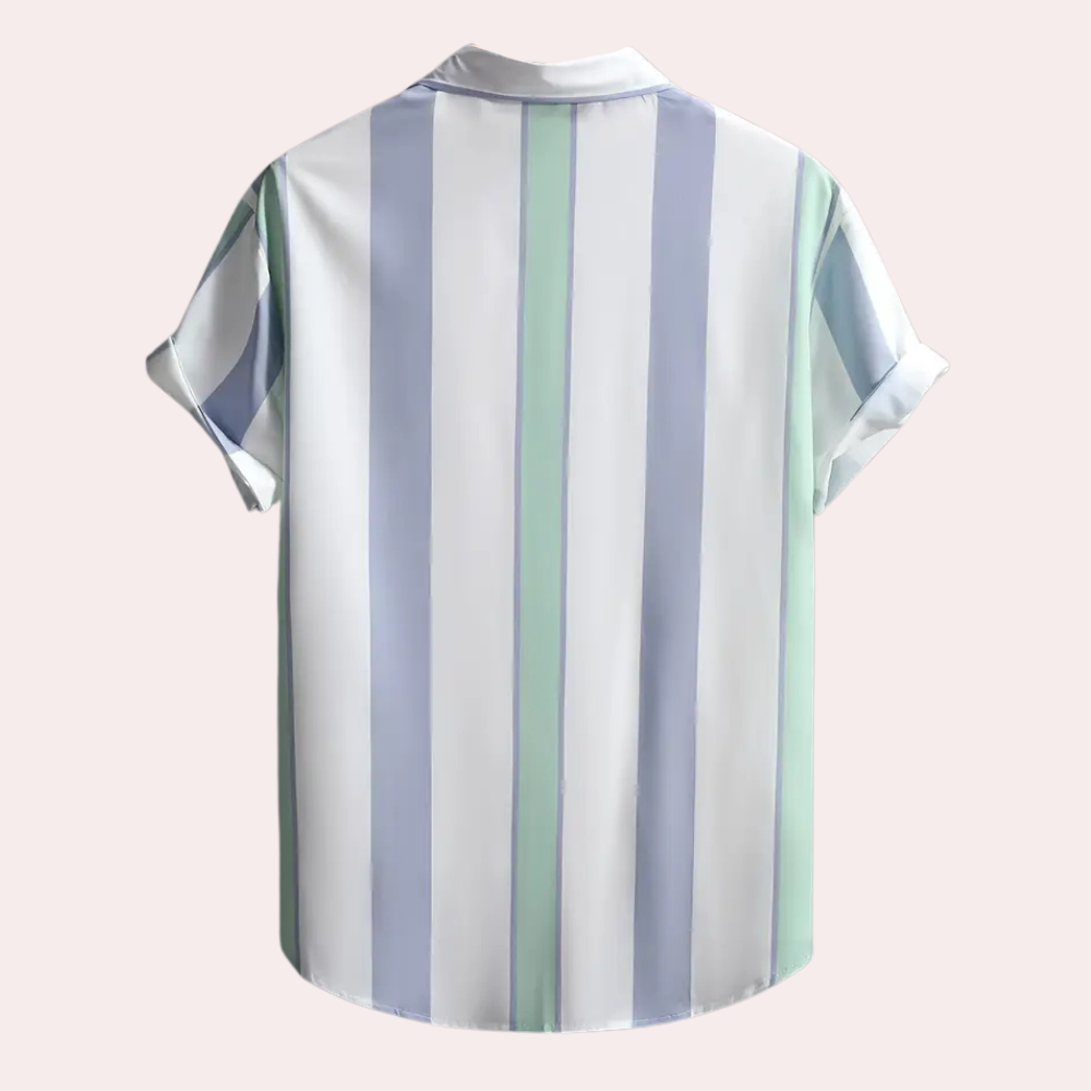 Men's Short-Sleeved Shirt - Striped - Relaxed Fit - Button Closure - Light and Breathable