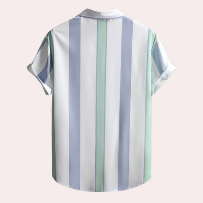Men's Short-Sleeved Shirt - Striped - Relaxed Fit - Button Closure - Light and Breathable
