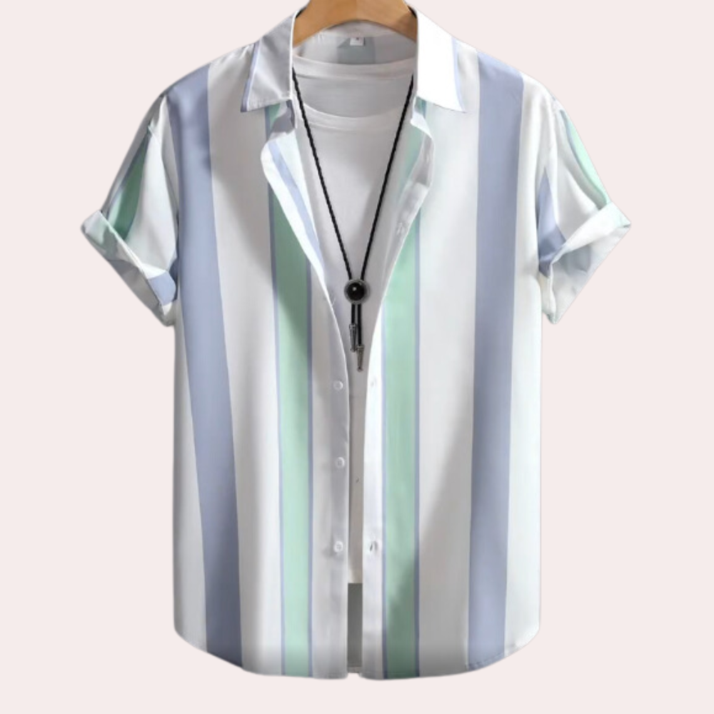 Men's Short-Sleeved Shirt - Striped - Relaxed Fit - Button Closure - Light and Breathable