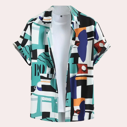 Men's Shirt - Short Sleeves - Regular Fit - Geometric Pattern - Breathable Casual Look