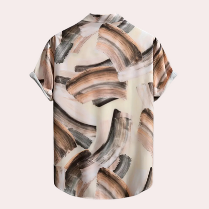 Men's Short-Sleeved Shirt - Relaxed Fit - Button Closure - Modern Patterned Design