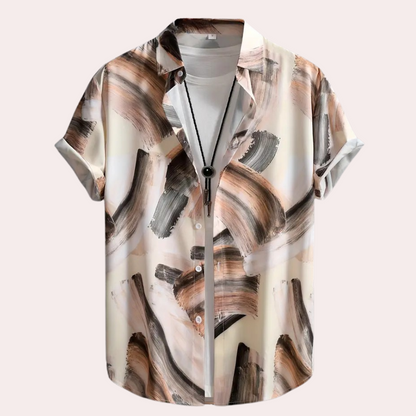Men's Short-Sleeved Shirt - Relaxed Fit - Button Closure - Modern Patterned Design