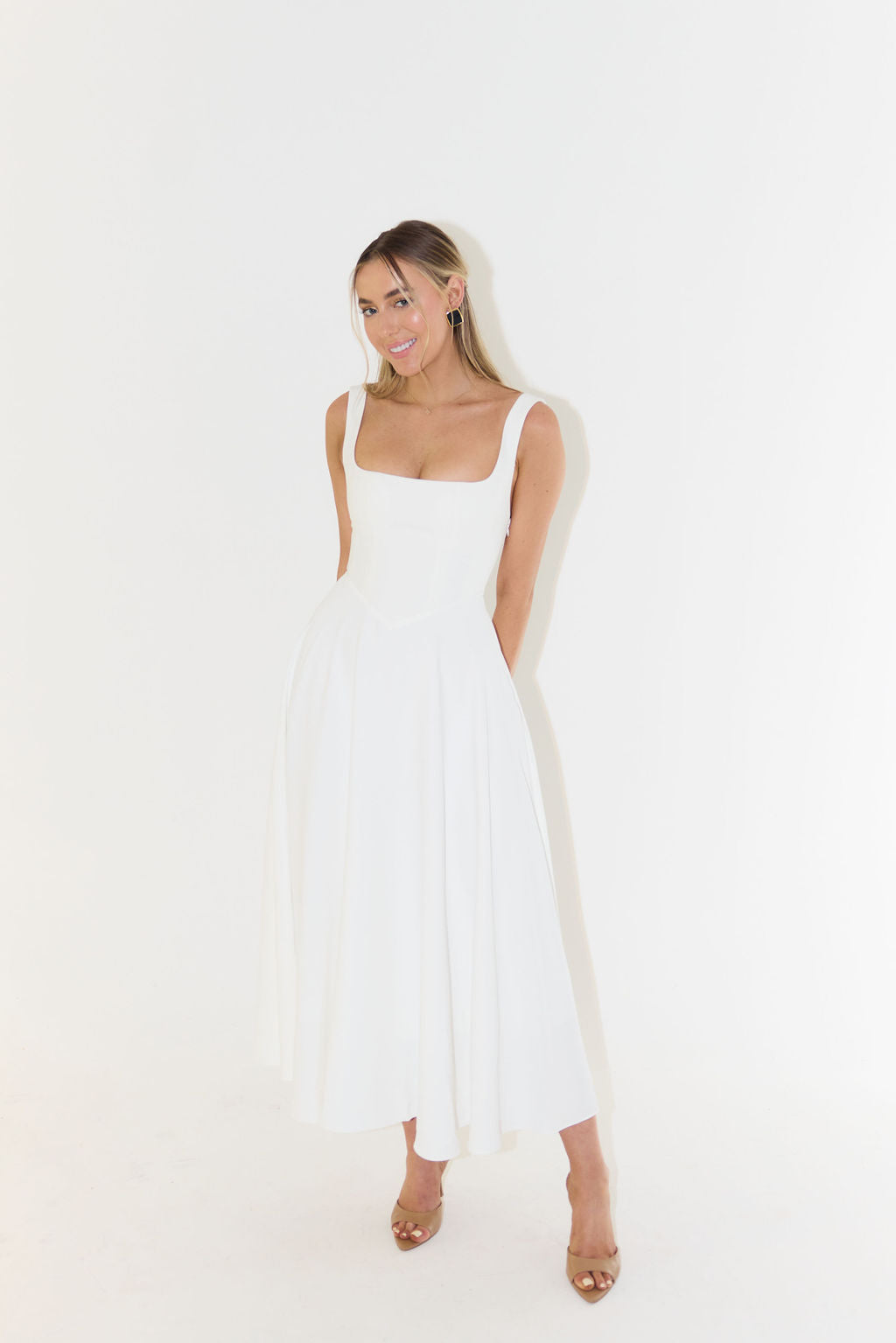 Women Dress - A-line Fit - Sleeveless with Square Neck - Elegant and Formal