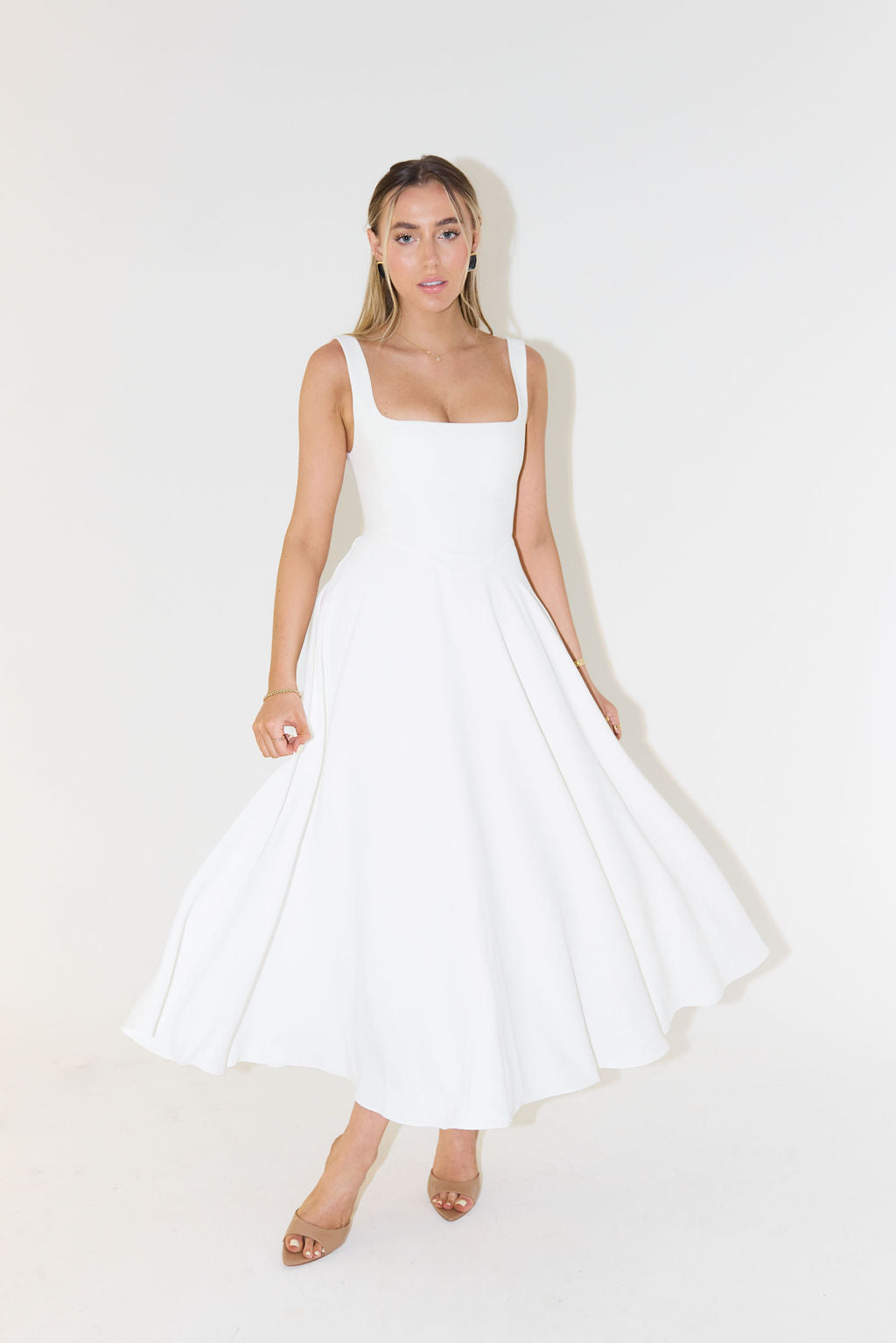 Women Dress - A-line Fit - Sleeveless with Square Neck - Elegant and Formal