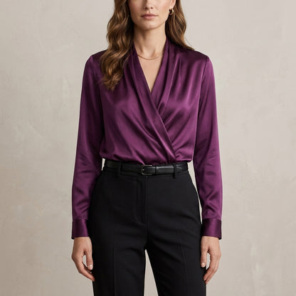 Draped Crossover Blouse for Women – Elegant Business Casual Style