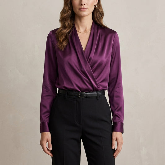 Draped Crossover Blouse for Women – Elegant Business Casual Style