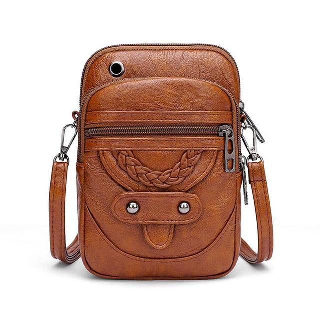Olivia Structured Crossbody Phone Bag | Braided Detail Stud Embellishment Crossbody Phone Bag