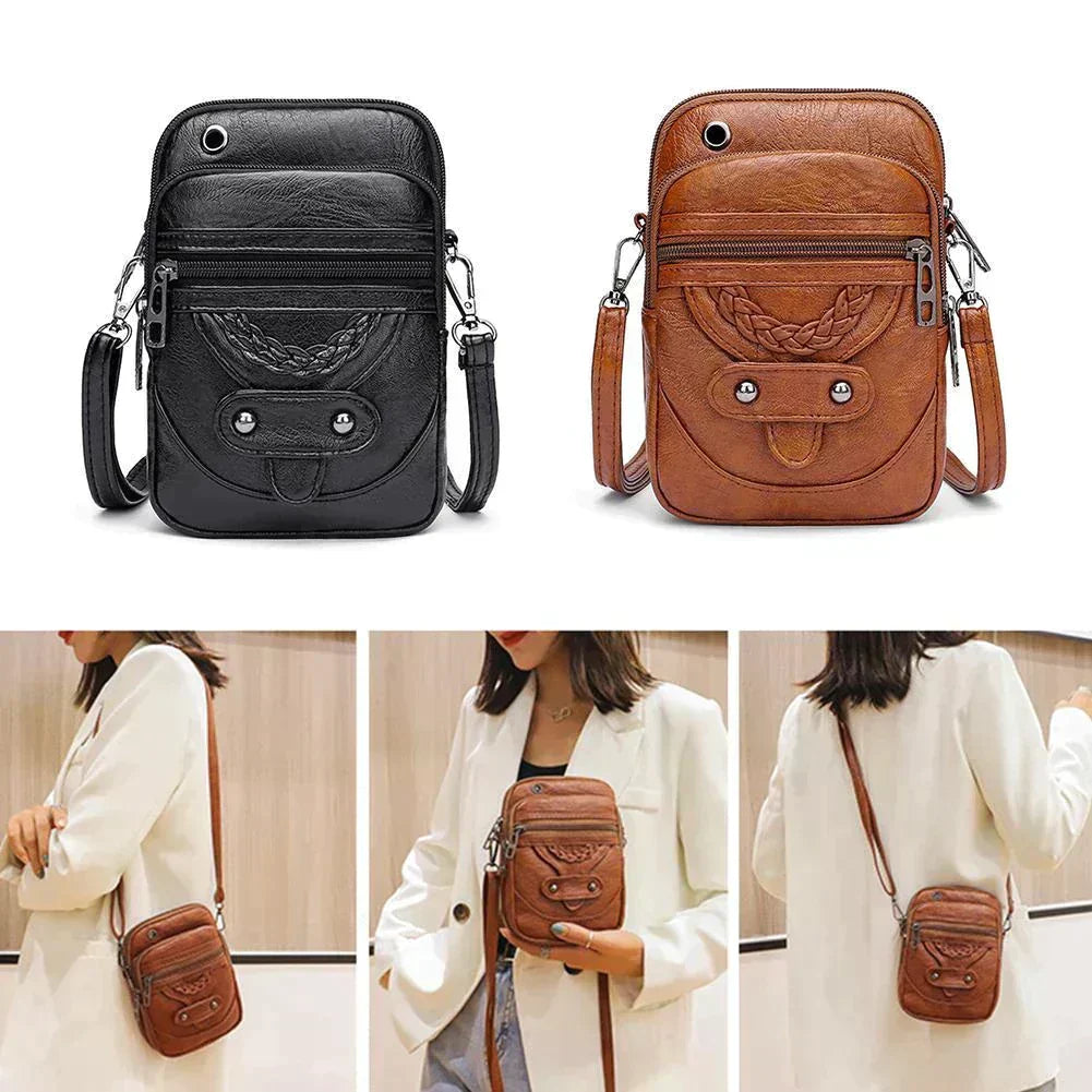 Olivia Structured Crossbody Phone Bag | Braided Detail Stud Embellishment Crossbody Phone Bag
