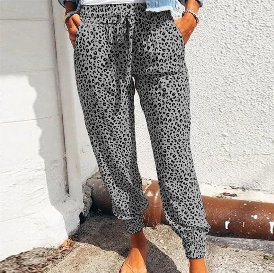 Women's Jogging Pants - Leopard Pattern - Elastic Waist with Drawstring - Breathable and Comfortable