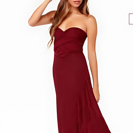 Women's Evening Dress - Strapless Design - Sweetheart Neckline - Floor-Length Elegant Party Dress