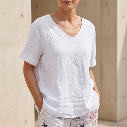 Loose Fit V-Neck Short Sleeve Top for Women – Casual Comfort & Versatility