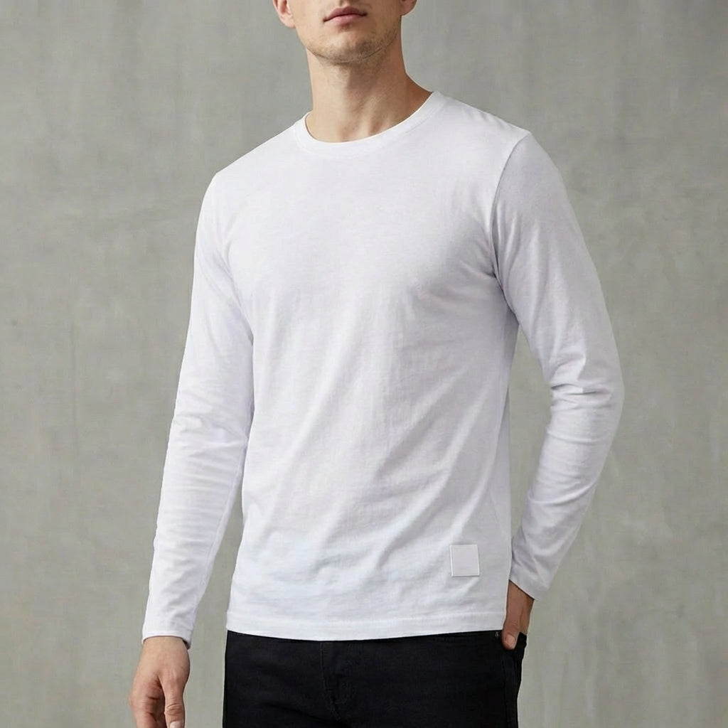 Regular Fit Solid Crewneck Long Sleeve T-Shirt for Men – Classic Casual Comfort