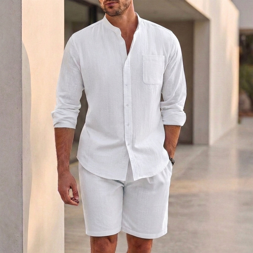 Relaxed Fit Striped Shirt & Shorts Set for Men – Breathable Casual Comfort