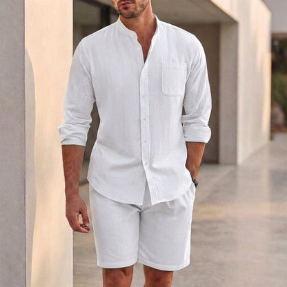 Relaxed Fit Striped Shirt & Shorts Set for Men – Breathable Casual Comfort