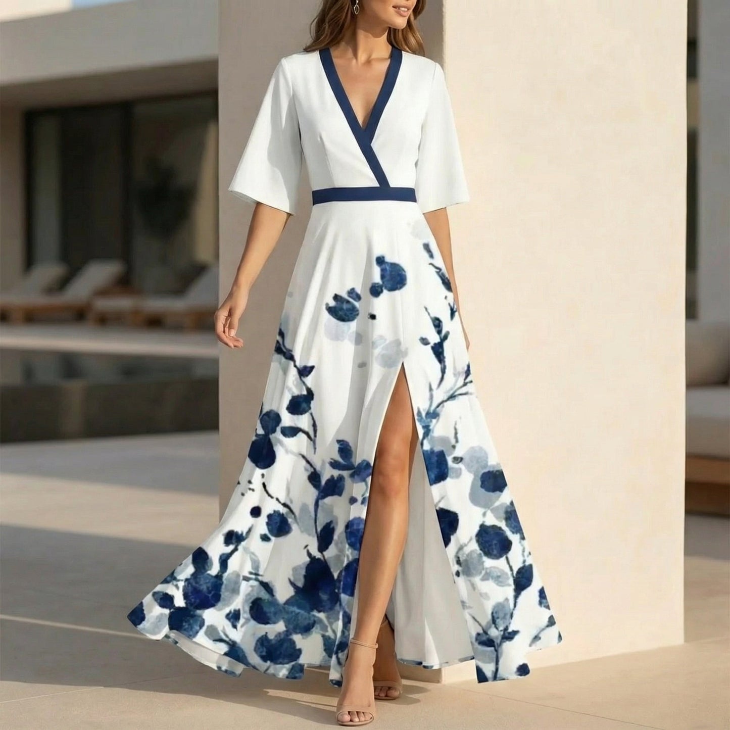Floral Print Maxi Wrap Dress for Women – Elegant Flowing Style