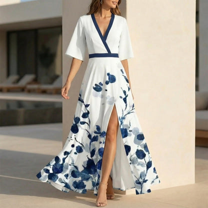 Floral Print Maxi Wrap Dress for Women – Elegant Flowing Style