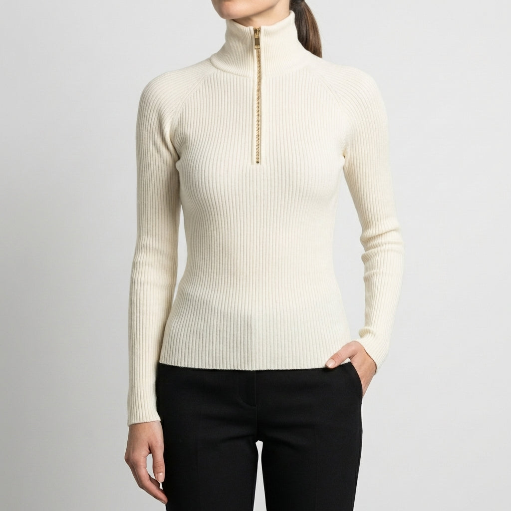 Quarter-Zip Ribbed Slim Fit Turtleneck Top for Women – Flattering Everyday Style