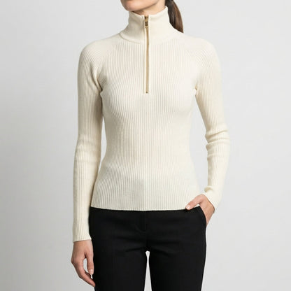 Quarter-Zip Ribbed Slim Fit Turtleneck Top for Women – Flattering Everyday Style