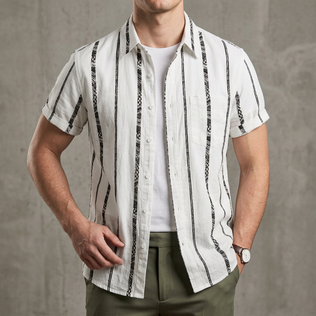 Striped Button-Up Casual Shirt for Men – Breathable Everyday Style