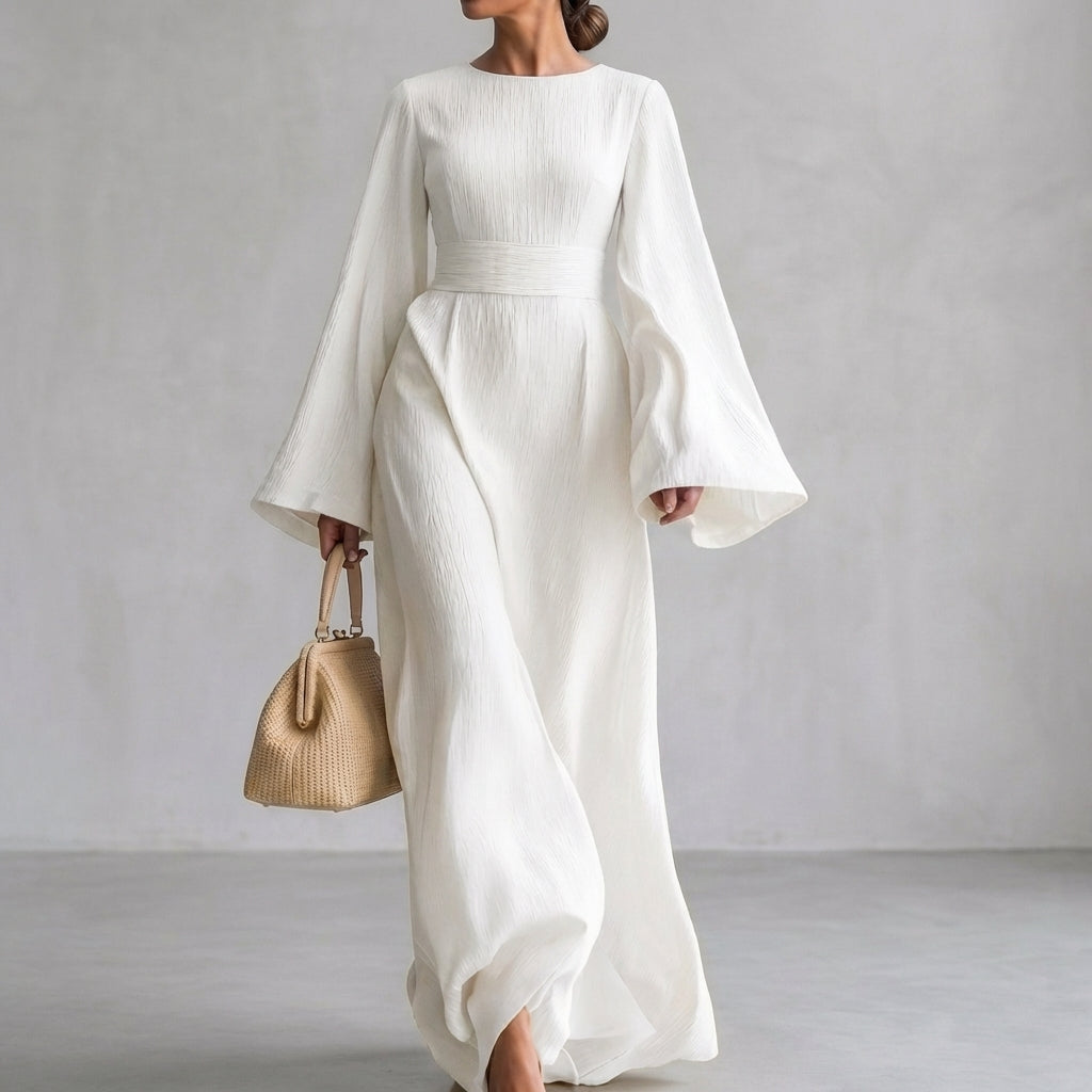 Pleated Bell Sleeve Maxi Dress for Women – Graceful Elegance & Timeless Style