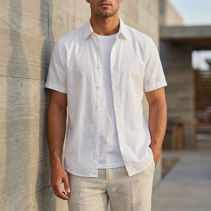 Relaxed Fit Collared Short Sleeve Button-Up Shirt for Men – Casual Comfort & Style