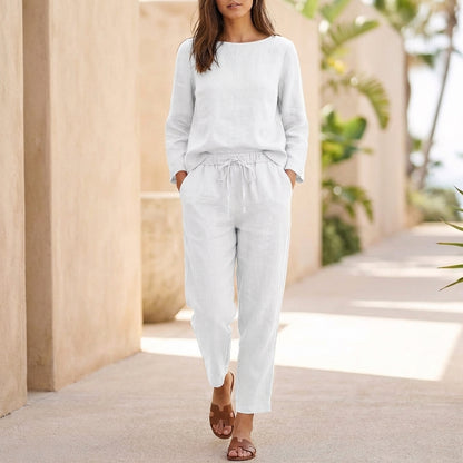 Relaxed Fit Blouse & Tie Waist Pants Set for Women – Casual Comfort & Style