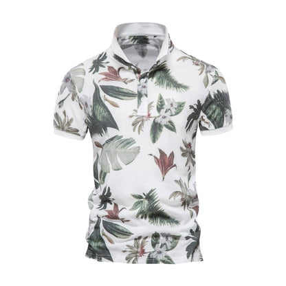 Men's Polo Shirt - Breathable Cotton - Button Closure - Tropical Floral Pattern