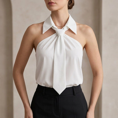 Elegant Halter Tie-Neck Blouse for Women – Sophisticated Modern Style