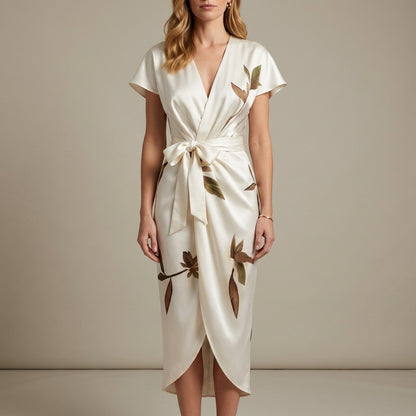 Floral Wrap Midi Dress for Women – Elegant Comfort & Timeless Style