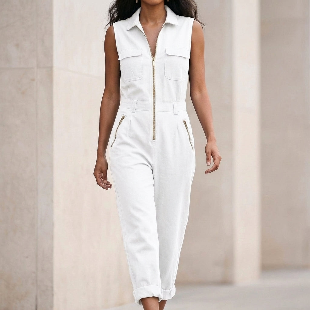 Sleeveless Zip Front Utility Jumpsuit for Women – Effortless Everyday Style