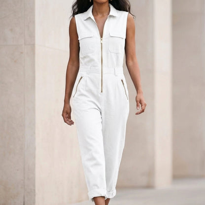 Sleeveless Zip Front Utility Jumpsuit for Women – Effortless Everyday Style