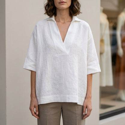 Relaxed Fit Linen Blouse for Women – Effortless Minimalist Comfort