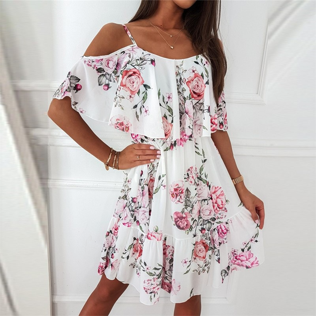 Women's Dress - Strapless with Ruffle Details - Light and Breathable - Relaxed Fit