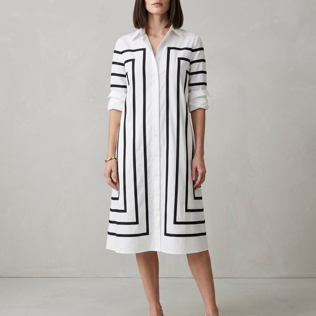 Geometric Print Shirt Dress for Women – Effortless Elegance & Everyday Comfort