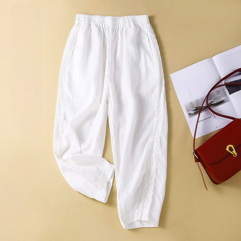 Lace Trim Relaxed Tapered Pants for Women – Effortless Comfort & Style
