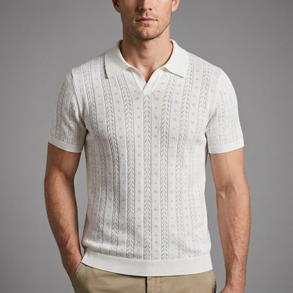 Textured Knit Polo Shirt for Men – Refined Comfort & Modern Style