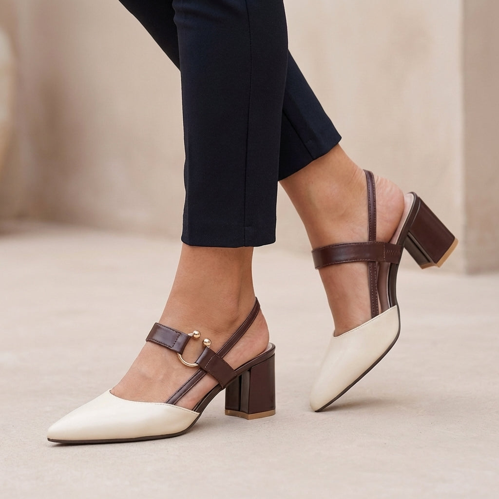 Colorblock Pointed Toe Block Heel Slingback Pumps for Women – Stylish & Comfortable Design