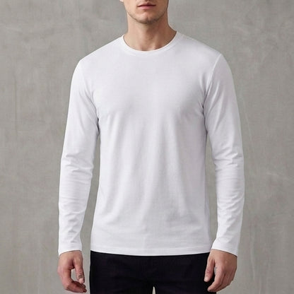 Regular Fit Solid Crewneck Long Sleeve T-Shirt for Men – Classic Casual Comfort