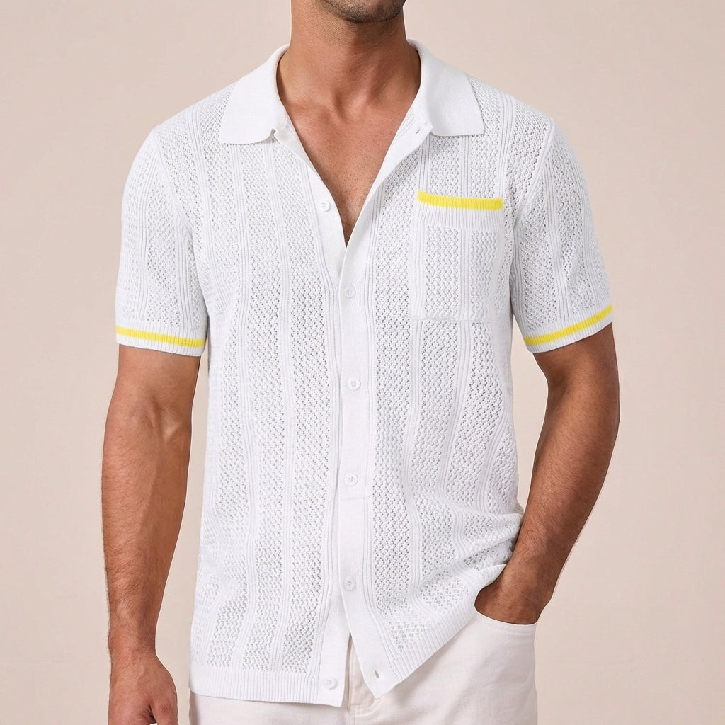 Relaxed Fit Striped Knit Polo Shirt for Men – Casual Stylish Comfort