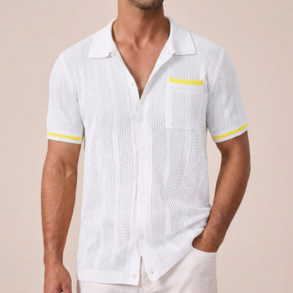 Relaxed Fit Striped Knit Polo Shirt for Men – Casual Stylish Comfort