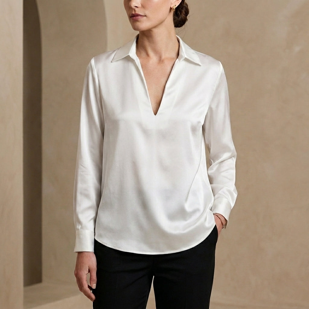 Satin V-Neck Blouse for Women – Elegant Everyday Sophistication