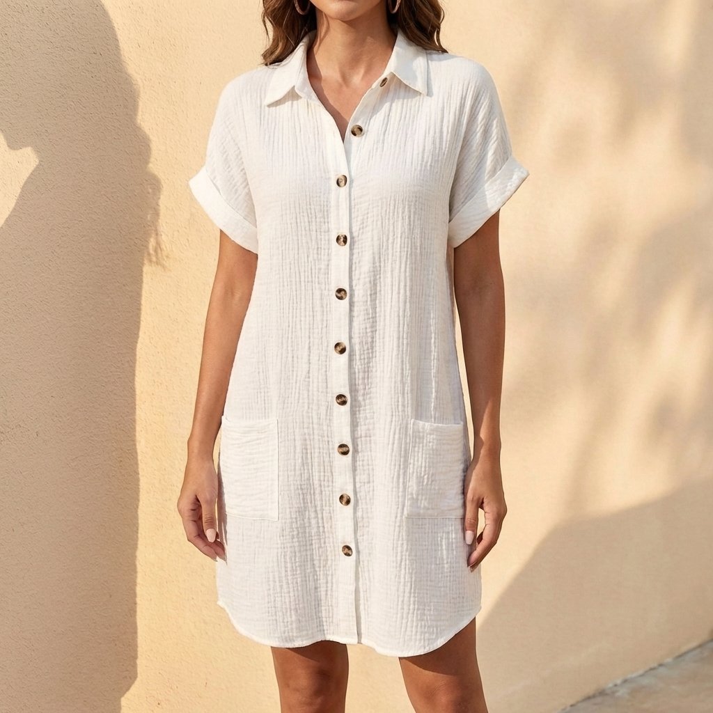 Relaxed Fit Collared Shirt Dress for Women – Casual Comfort & Style