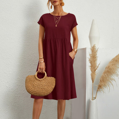 Women's Dress - Loose Fit - Round Neck - Short Sleeves - Light and Breathable