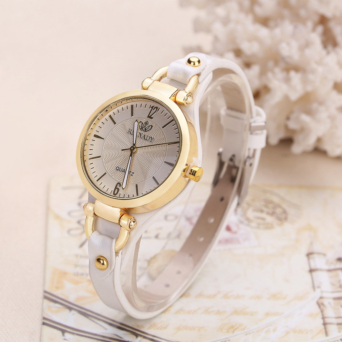 Isla Faux Leather Round Dial Wristwatch | Gold-Tone Bezel Adjustable Strap Wristwatch