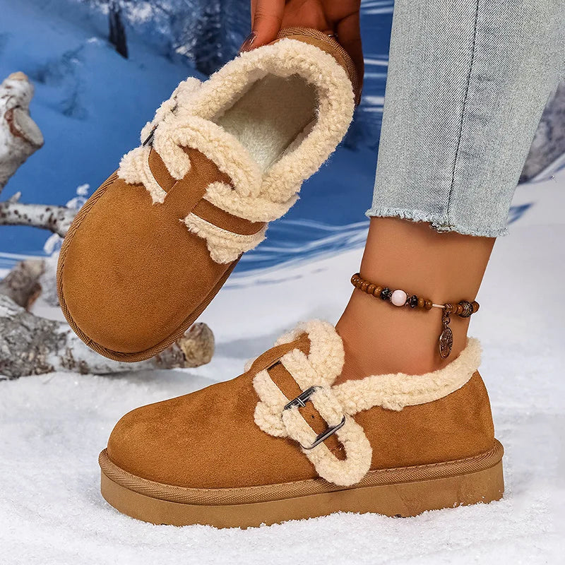 Giulia Comfort Fit Slip-On Shoes | Fleece Trim Buckle Low-Cut Slip-On Shoes